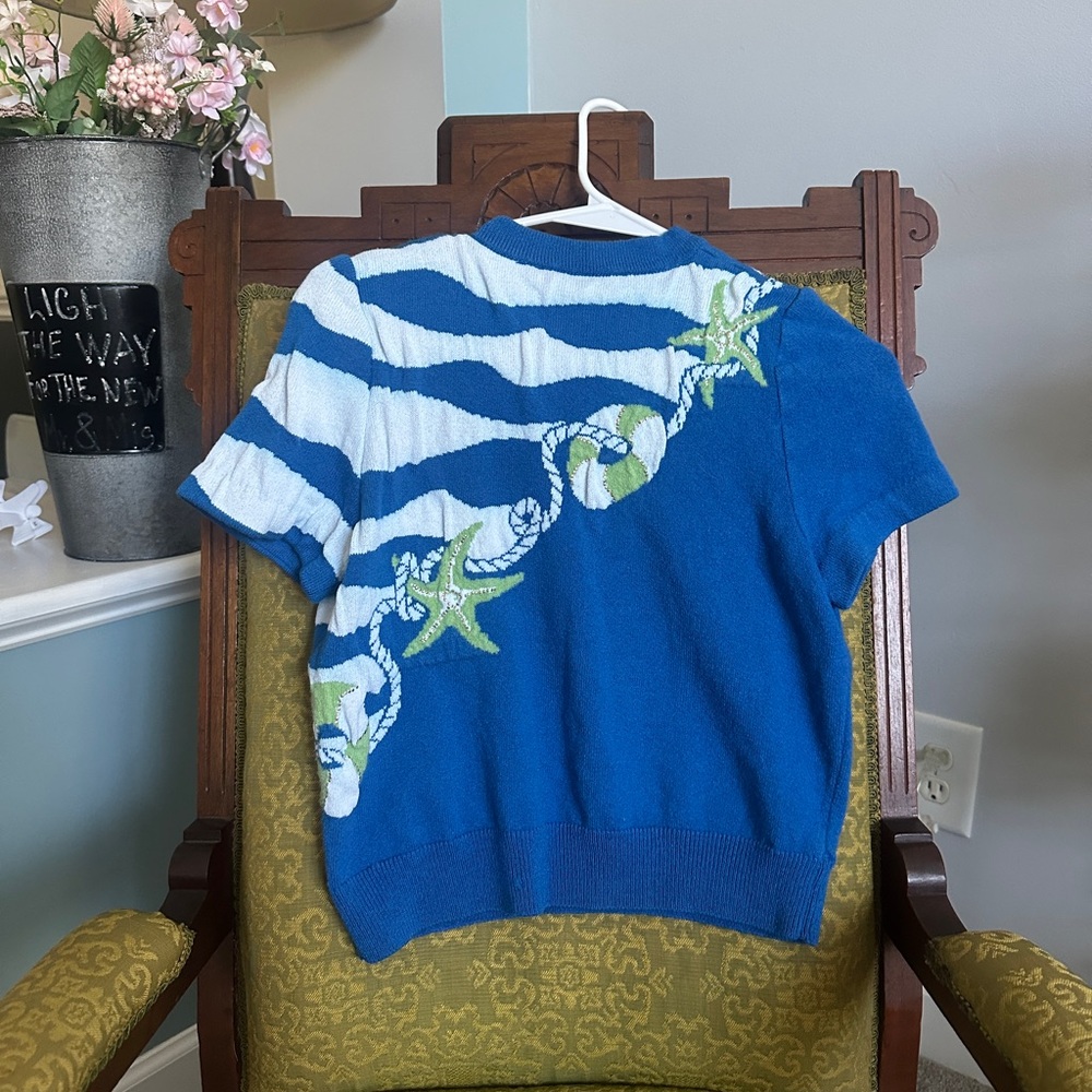 St. John Vibrant Blue and White Knit Top